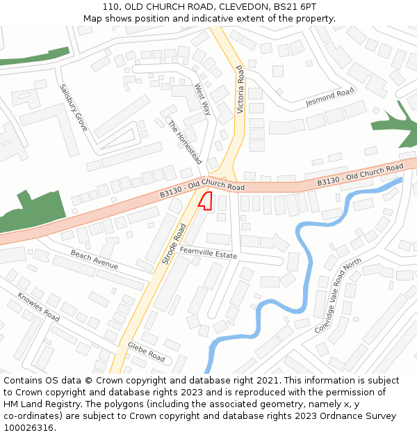 110, OLD CHURCH ROAD, CLEVEDON, BS21 6PT: Location map and indicative extent of plot