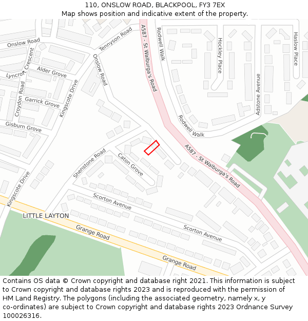 110, ONSLOW ROAD, BLACKPOOL, FY3 7EX: Location map and indicative extent of plot
