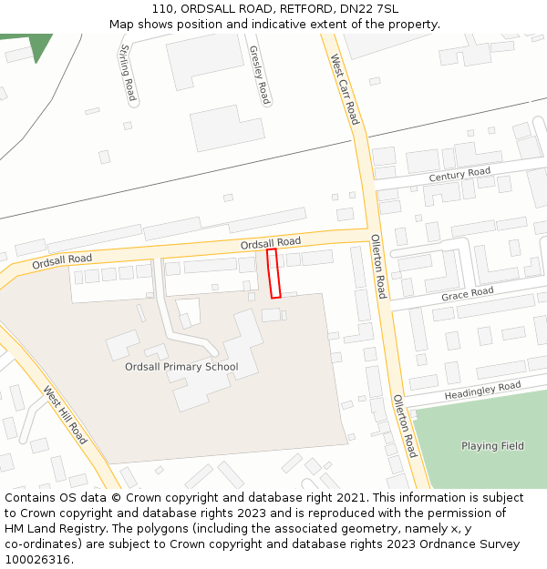 110, ORDSALL ROAD, RETFORD, DN22 7SL: Location map and indicative extent of plot