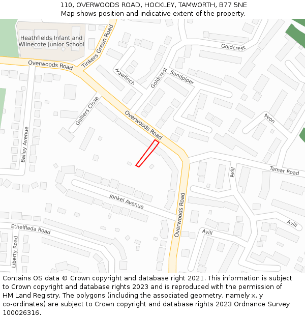 110, OVERWOODS ROAD, HOCKLEY, TAMWORTH, B77 5NE: Location map and indicative extent of plot