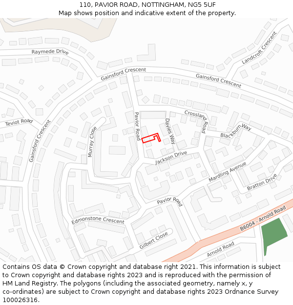 110, PAVIOR ROAD, NOTTINGHAM, NG5 5UF: Location map and indicative extent of plot