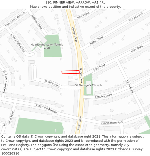 110, PINNER VIEW, HARROW, HA1 4RL: Location map and indicative extent of plot