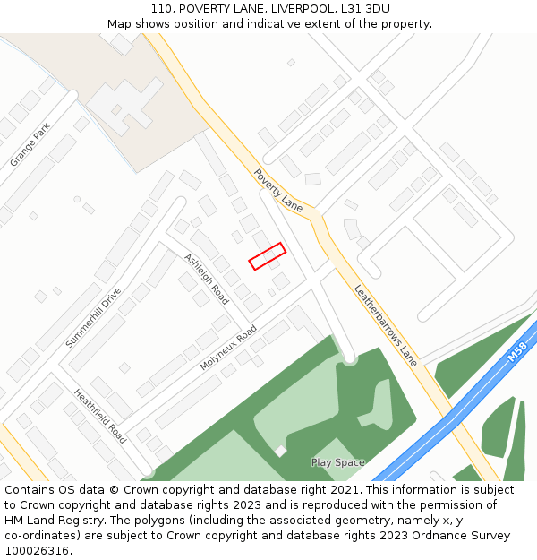 110, POVERTY LANE, LIVERPOOL, L31 3DU: Location map and indicative extent of plot