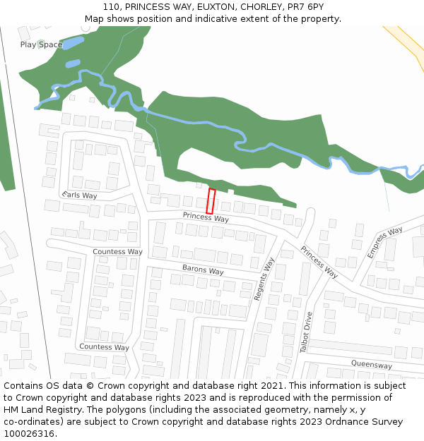 110, PRINCESS WAY, EUXTON, CHORLEY, PR7 6PY: Location map and indicative extent of plot