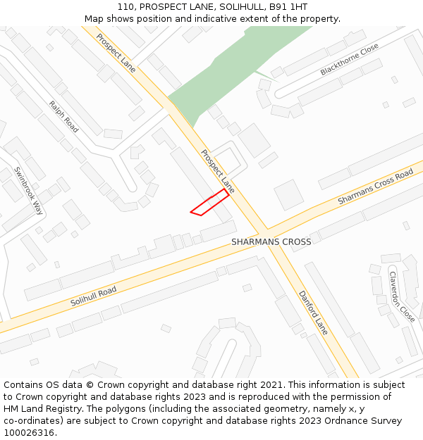 110, PROSPECT LANE, SOLIHULL, B91 1HT: Location map and indicative extent of plot