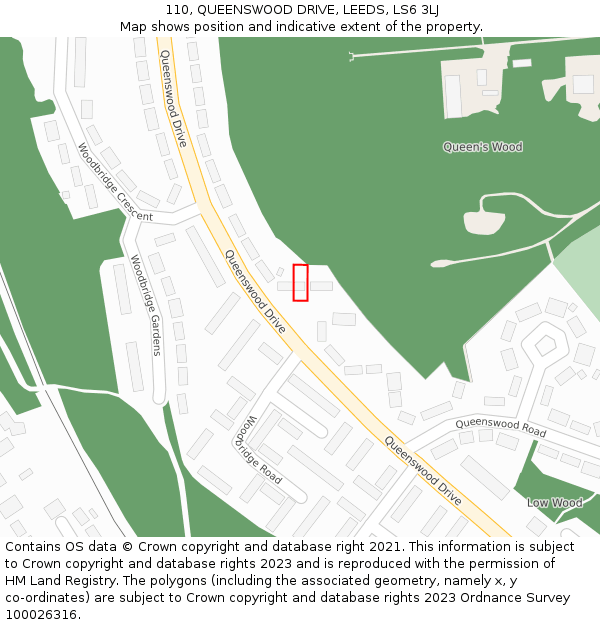110, QUEENSWOOD DRIVE, LEEDS, LS6 3LJ: Location map and indicative extent of plot