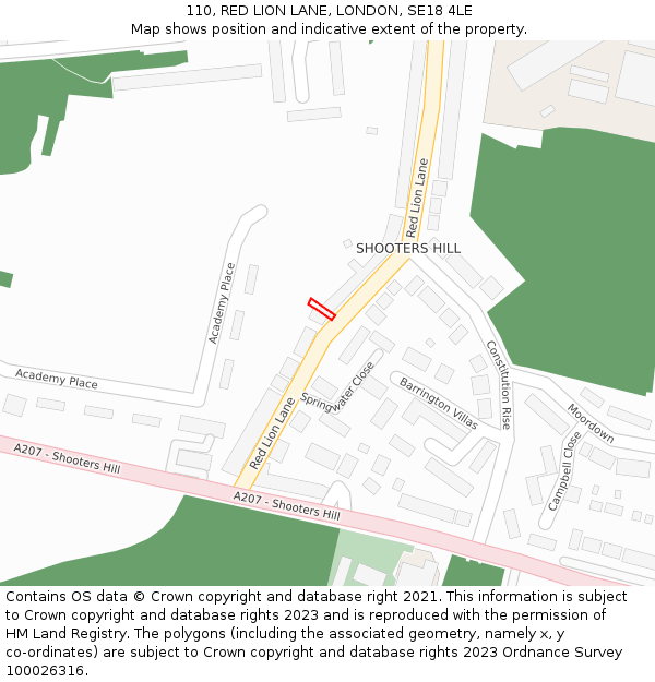 110, RED LION LANE, LONDON, SE18 4LE: Location map and indicative extent of plot