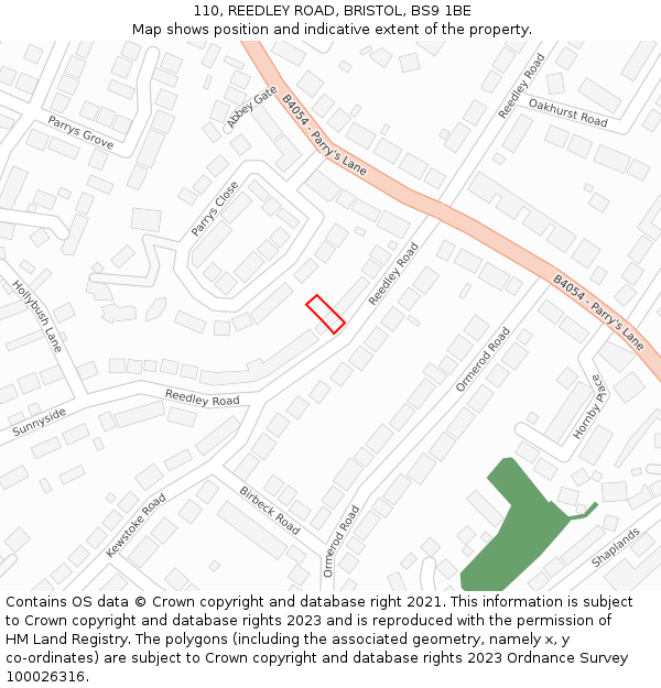 110, REEDLEY ROAD, BRISTOL, BS9 1BE: Location map and indicative extent of plot