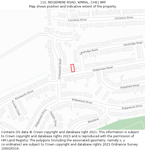 110, RIDGEMERE ROAD, WIRRAL, CH61 8RP: Location map and indicative extent of plot