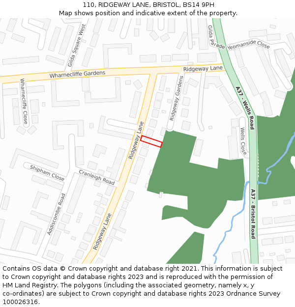 110, RIDGEWAY LANE, BRISTOL, BS14 9PH: Location map and indicative extent of plot