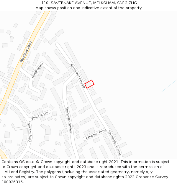110, SAVERNAKE AVENUE, MELKSHAM, SN12 7HG: Location map and indicative extent of plot