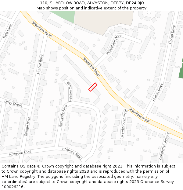 110, SHARDLOW ROAD, ALVASTON, DERBY, DE24 0JQ: Location map and indicative extent of plot