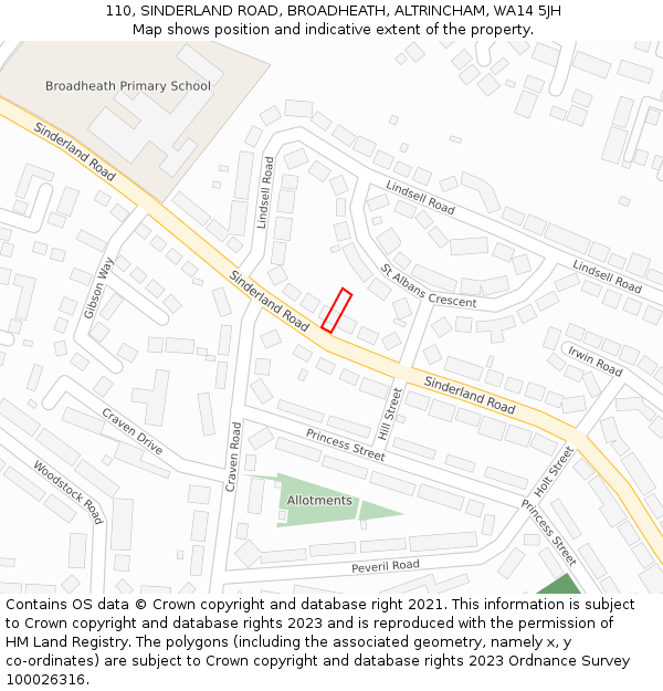 110, SINDERLAND ROAD, BROADHEATH, ALTRINCHAM, WA14 5JH: Location map and indicative extent of plot