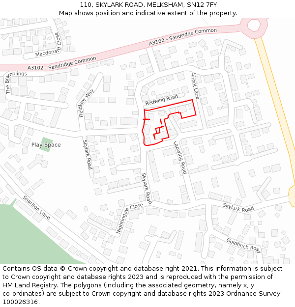 110, SKYLARK ROAD, MELKSHAM, SN12 7FY: Location map and indicative extent of plot