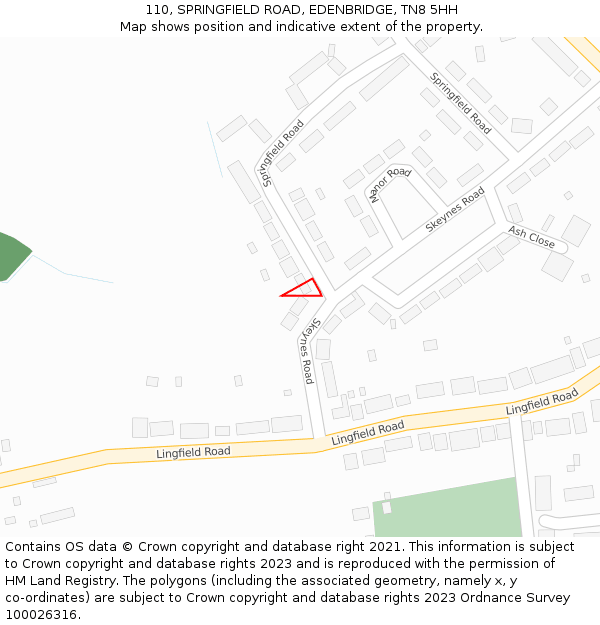 110, SPRINGFIELD ROAD, EDENBRIDGE, TN8 5HH: Location map and indicative extent of plot
