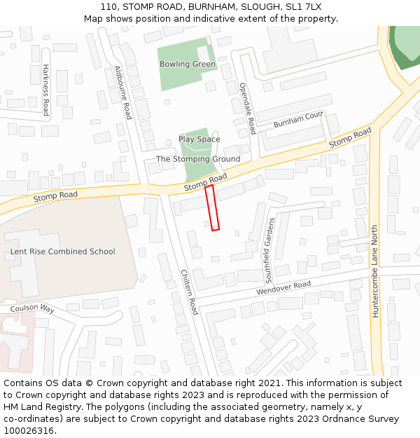 110, STOMP ROAD, BURNHAM, SLOUGH, SL1 7LX: Location map and indicative extent of plot