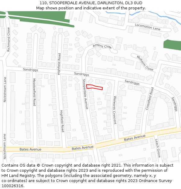 110, STOOPERDALE AVENUE, DARLINGTON, DL3 0UD: Location map and indicative extent of plot