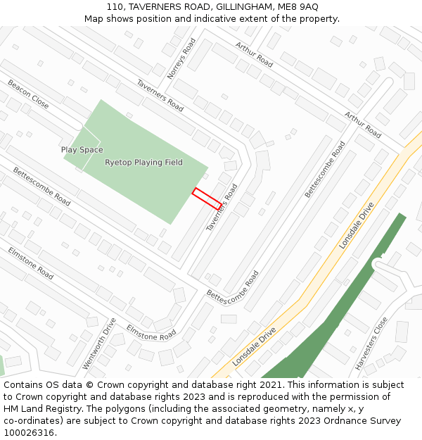 110, TAVERNERS ROAD, GILLINGHAM, ME8 9AQ: Location map and indicative extent of plot