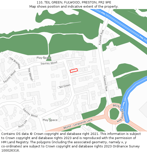 110, TEIL GREEN, FULWOOD, PRESTON, PR2 9PE: Location map and indicative extent of plot