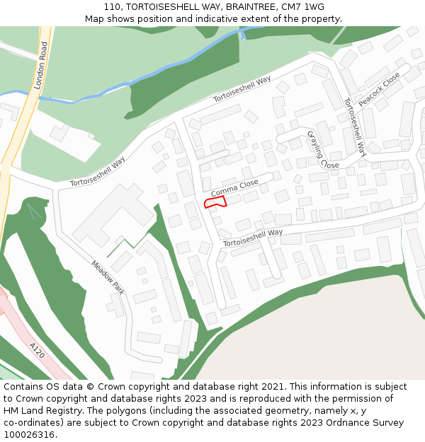 110, TORTOISESHELL WAY, BRAINTREE, CM7 1WG: Location map and indicative extent of plot