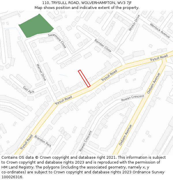 110, TRYSULL ROAD, WOLVERHAMPTON, WV3 7JF: Location map and indicative extent of plot