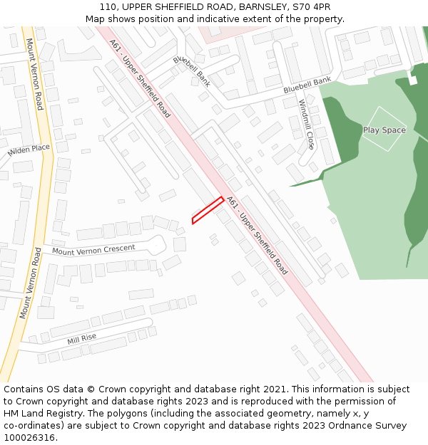 110, UPPER SHEFFIELD ROAD, BARNSLEY, S70 4PR: Location map and indicative extent of plot