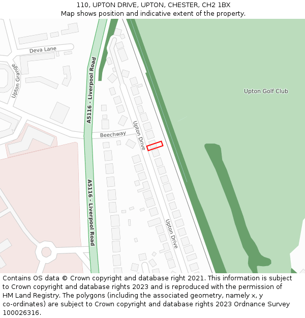 110, UPTON DRIVE, UPTON, CHESTER, CH2 1BX: Location map and indicative extent of plot