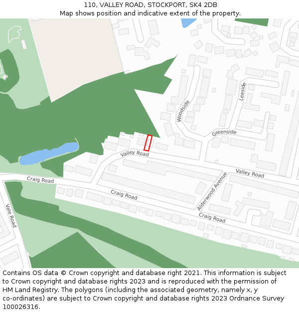 110, VALLEY ROAD, STOCKPORT, SK4 2DB: Location map and indicative extent of plot