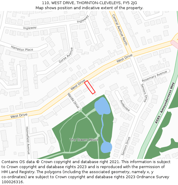 110, WEST DRIVE, THORNTON-CLEVELEYS, FY5 2JG: Location map and indicative extent of plot