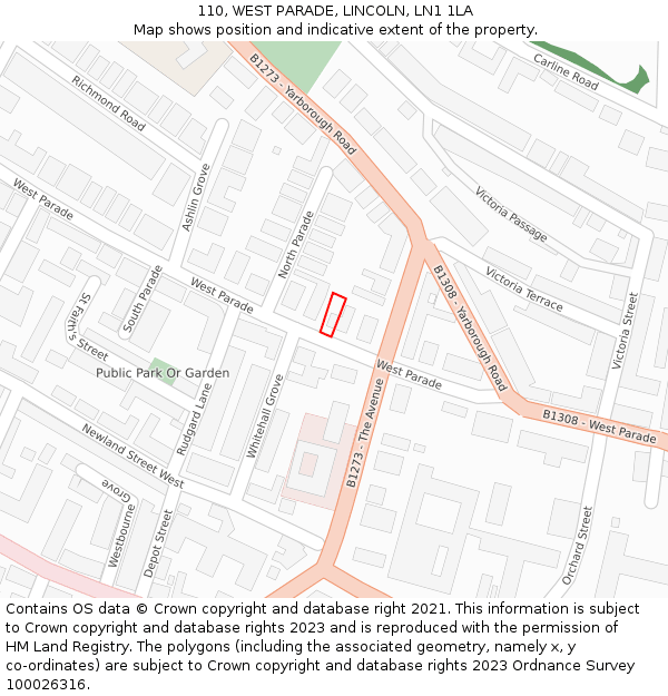 110, WEST PARADE, LINCOLN, LN1 1LA: Location map and indicative extent of plot