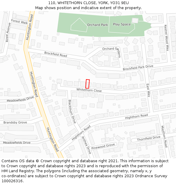110, WHITETHORN CLOSE, YORK, YO31 9EU: Location map and indicative extent of plot
