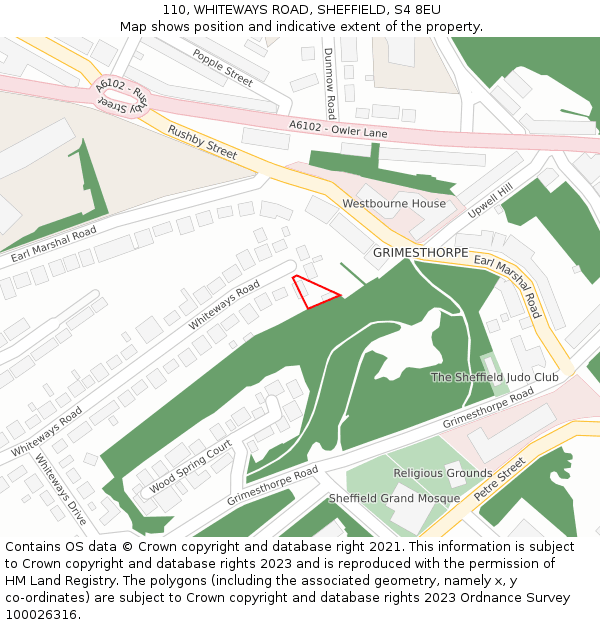 110, WHITEWAYS ROAD, SHEFFIELD, S4 8EU: Location map and indicative extent of plot