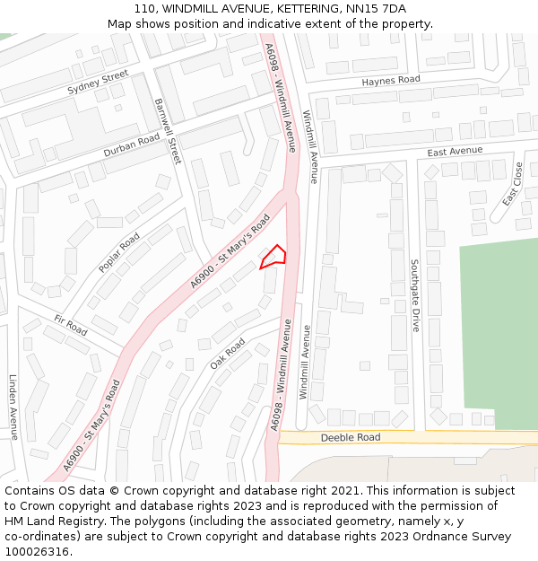 110, WINDMILL AVENUE, KETTERING, NN15 7DA: Location map and indicative extent of plot