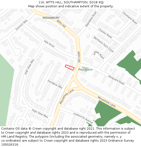 110, WITTS HILL, SOUTHAMPTON, SO18 4QJ: Location map and indicative extent of plot