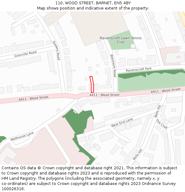 110, WOOD STREET, BARNET, EN5 4BY: Location map and indicative extent of plot