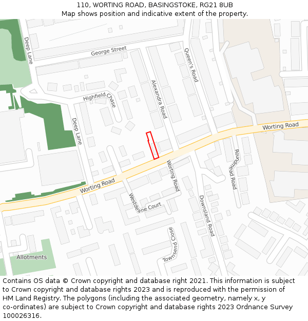 110, WORTING ROAD, BASINGSTOKE, RG21 8UB: Location map and indicative extent of plot