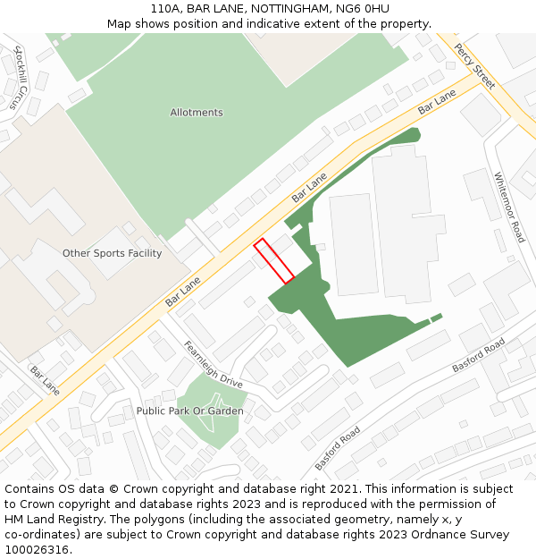110A, BAR LANE, NOTTINGHAM, NG6 0HU: Location map and indicative extent of plot