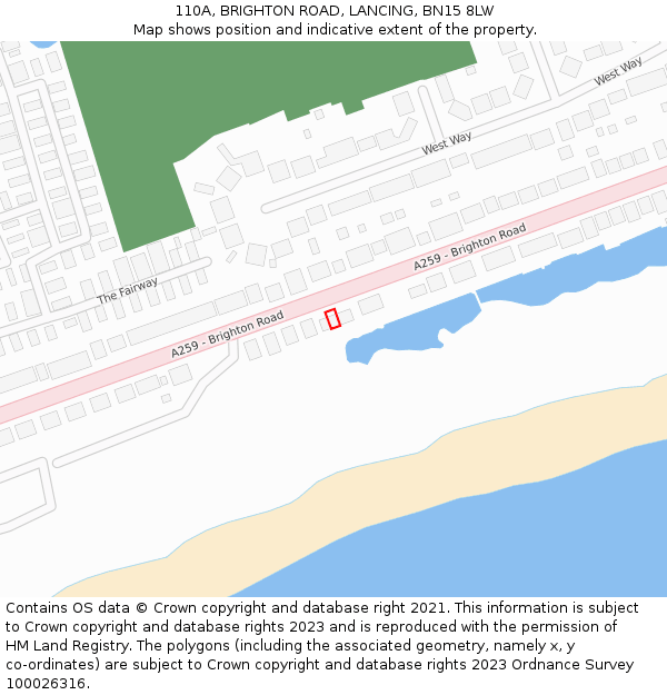 110A, BRIGHTON ROAD, LANCING, BN15 8LW: Location map and indicative extent of plot