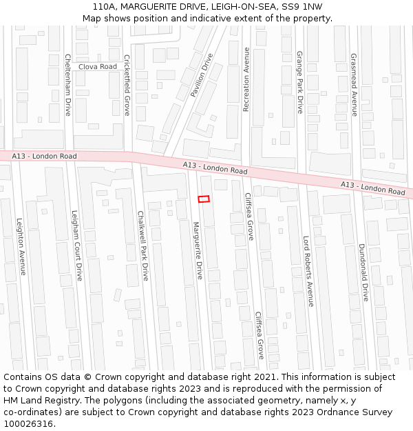 110A, MARGUERITE DRIVE, LEIGH-ON-SEA, SS9 1NW: Location map and indicative extent of plot