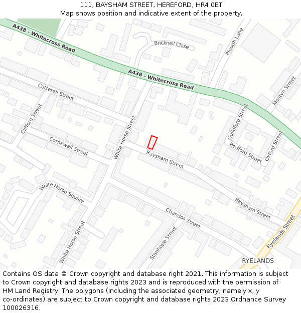111, BAYSHAM STREET, HEREFORD, HR4 0ET: Location map and indicative extent of plot