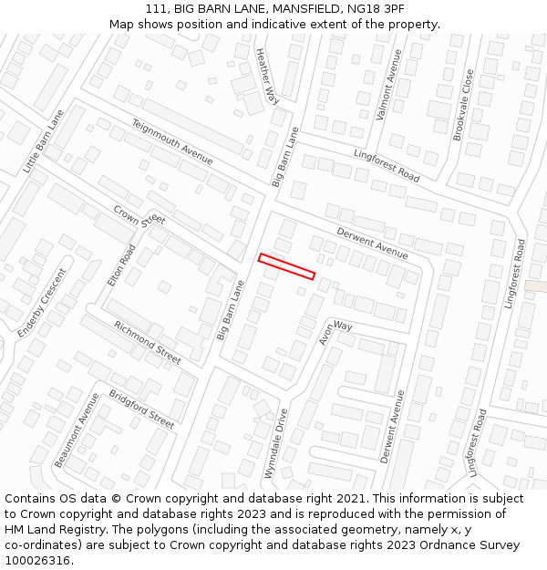 111, BIG BARN LANE, MANSFIELD, NG18 3PF: Location map and indicative extent of plot
