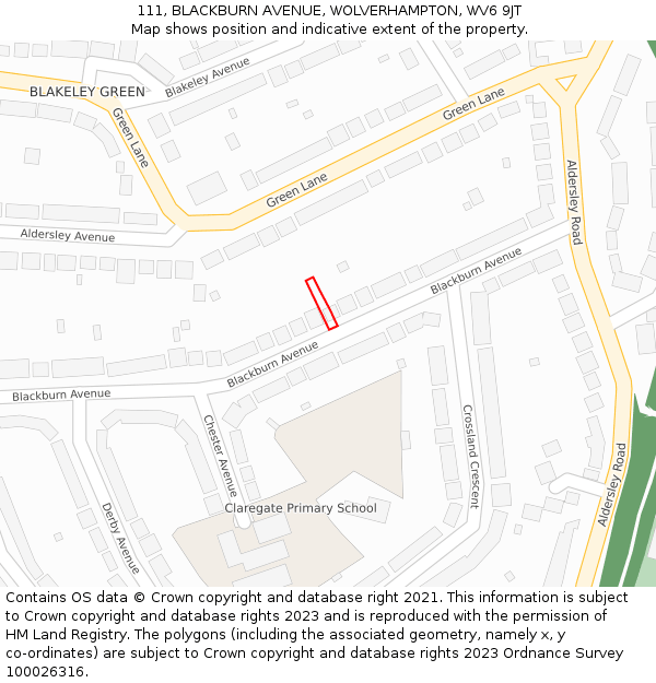 111, BLACKBURN AVENUE, WOLVERHAMPTON, WV6 9JT: Location map and indicative extent of plot