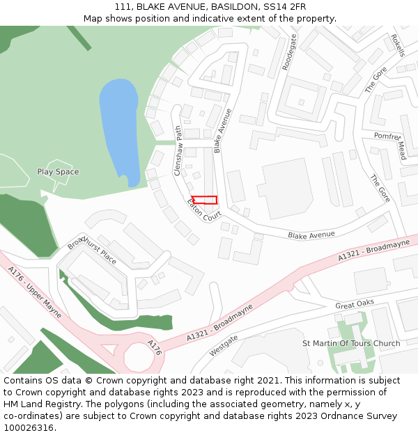 111, BLAKE AVENUE, BASILDON, SS14 2FR: Location map and indicative extent of plot