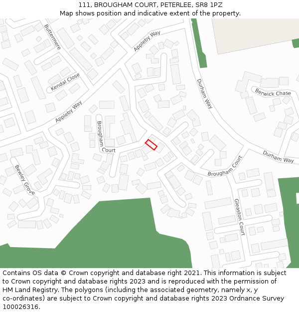 111, BROUGHAM COURT, PETERLEE, SR8 1PZ: Location map and indicative extent of plot
