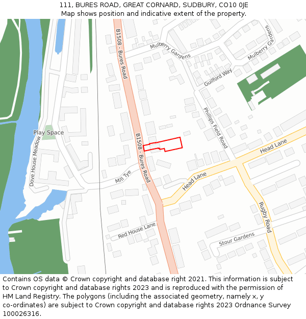 111, BURES ROAD, GREAT CORNARD, SUDBURY, CO10 0JE: Location map and indicative extent of plot