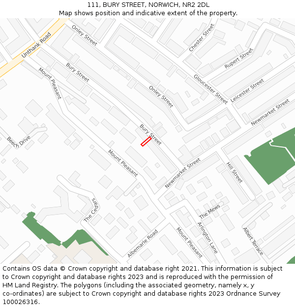 111, BURY STREET, NORWICH, NR2 2DL: Location map and indicative extent of plot