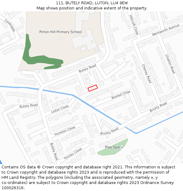 111, BUTELY ROAD, LUTON, LU4 9EW: Location map and indicative extent of plot
