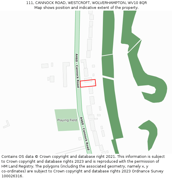 111, CANNOCK ROAD, WESTCROFT, WOLVERHAMPTON, WV10 8QR: Location map and indicative extent of plot