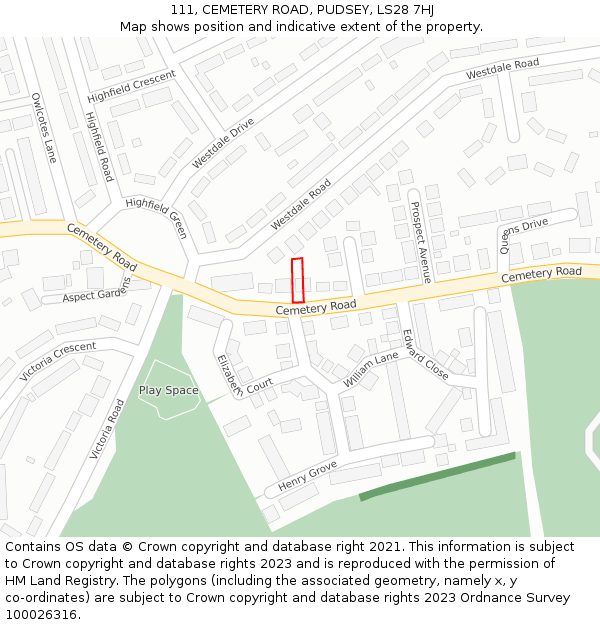 111, CEMETERY ROAD, PUDSEY, LS28 7HJ: Location map and indicative extent of plot