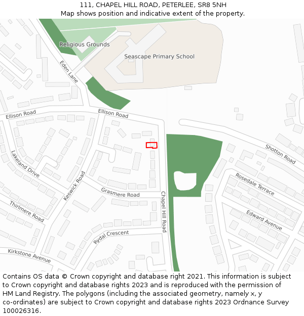 111, CHAPEL HILL ROAD, PETERLEE, SR8 5NH: Location map and indicative extent of plot